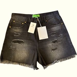 Sandrine Rose Black Frayed high waisted‎ distressed Shorts size 30